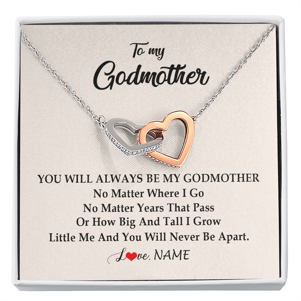 Interlocking Hearts Necklace | Personalized Godmother Necklace From Goddaughter Niece You Will Always Be My Godmother Birthday Mothers Day Christmas Customized Gift Box Message Card | teecentury