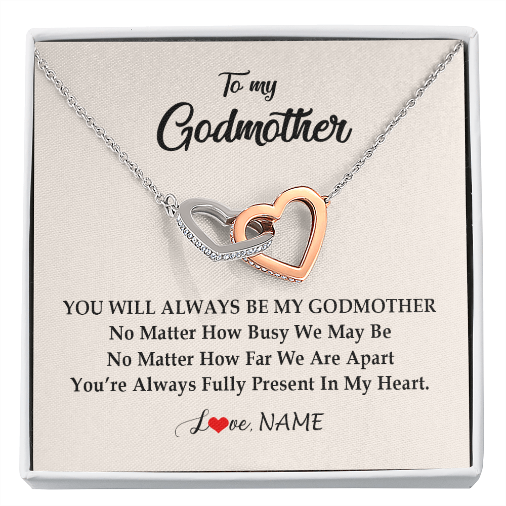 Interlocking Hearts Necklace | Personalized Godmother Necklace From Goddaughter Niece You're Always In My Heart Godmother Birthday Mothers Day Christmas Customized Gift Box Message Card | teecentury