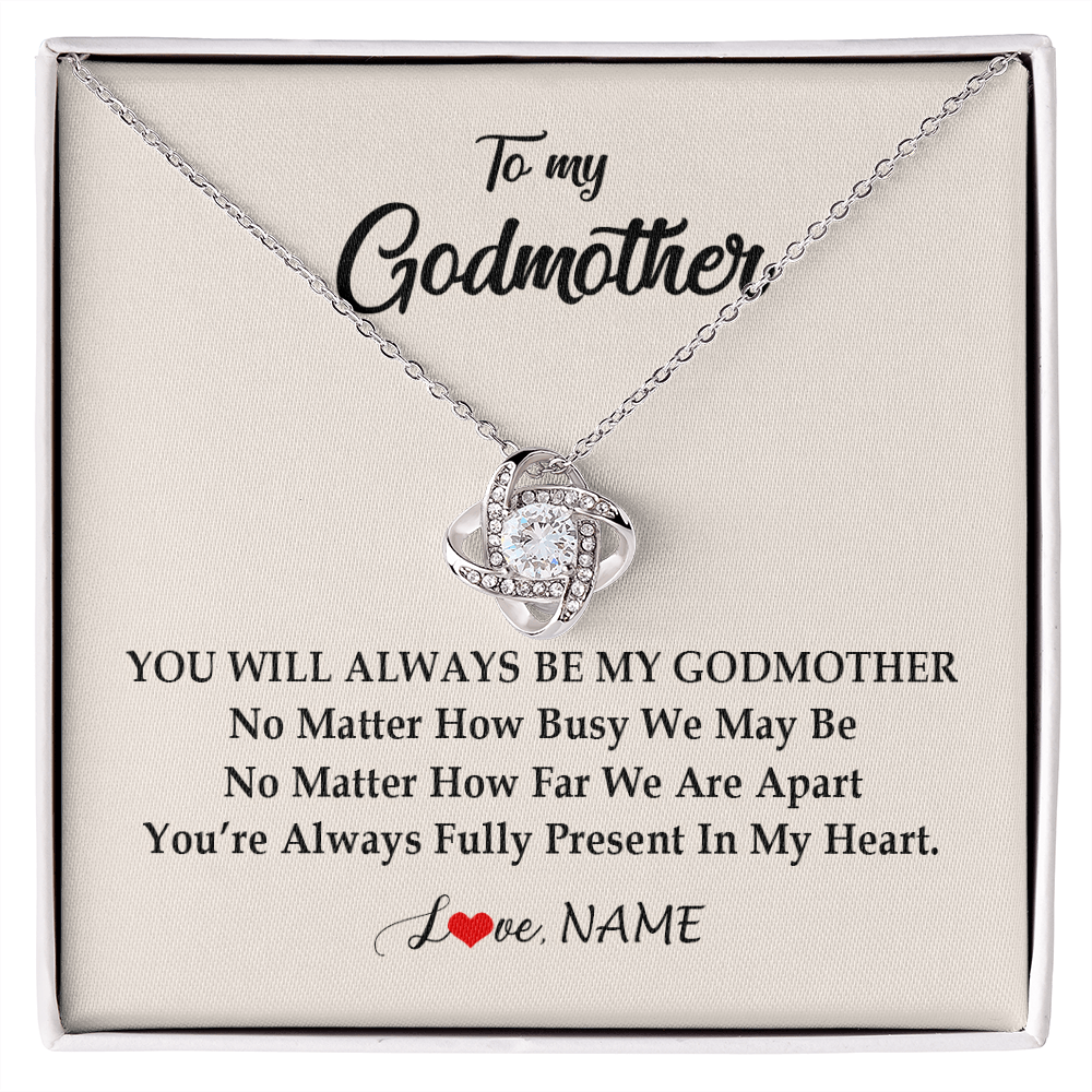 Love Knot Necklace | Personalized Godmother Necklace From Goddaughter Niece You're Always In My Heart Godmother Birthday Mothers Day Christmas Customized Gift Box Message Card | teecentury
