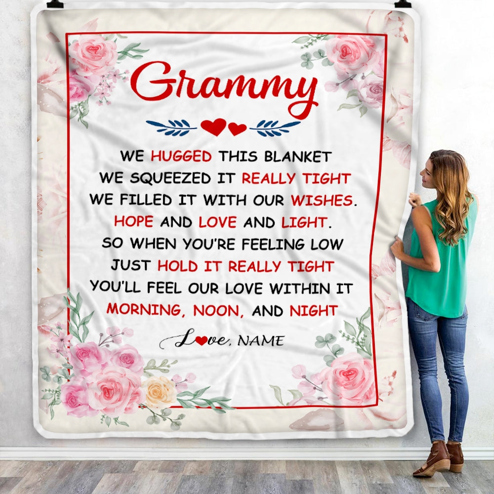 Personalized Grammy Blanket From Grandkids Granddaughter Grandson We Hugged This Blanket Floral Grammy Birthday Mothers Day Christmas Fleece Throw Blanket | teecentury