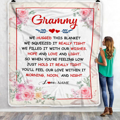 Personalized Grammy Blanket From Grandkids Granddaughter Grandson We Hugged This Blanket Floral Grammy Birthday Mothers Day Christmas Fleece Throw Blanket | teecentury