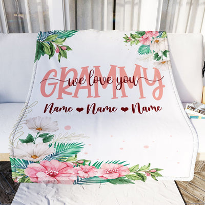 Personalized Grammy Blanket From Grandkids Granddaughter Grandson We Love You Floral Grammy Birthday Mothers Day Christmas Fleece Throw Blanket | teecentury