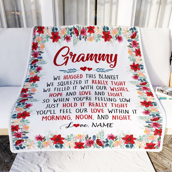 Personalized Grammy Blanket From Grandkids Grandson Granddaughter We Hugged This Blanket Grammy Birthday Mothers Day Christmas Customized Fleece Throw