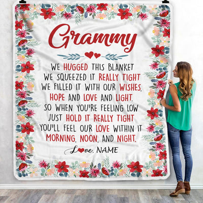 Personalized Grammy Blanket From Grandkids Grandson Granddaughter We Hugged This Blanket Grammy Birthday Mothers Day Christmas Customized Fleece Throw Blanket Blanket | Teecentury.com