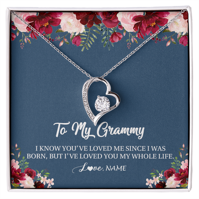 Forever Love Necklace | Personalized Grammy Necklace From Grandkids Granddaughter Grandson I've Loved You My Whole Life Floral Grammy Birthday Mothers Day Christmas Customized Message Card | teecentury