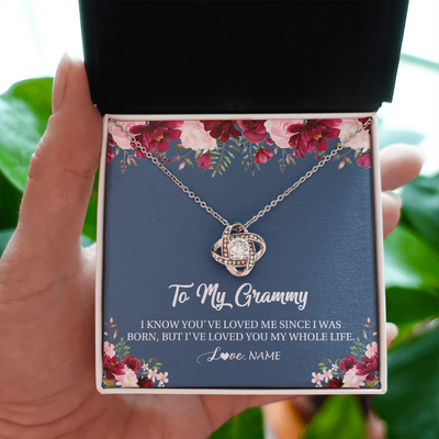 Love Knot Necklace | Personalized Grammy Necklace From Grandkids Granddaughter Grandson I've Loved You My Whole Life Floral Grammy Birthday Mothers Day Christmas Customized Message Card | teecentury