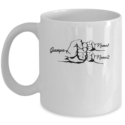 Personalized Grampa With Grandkids Name Fist Bumps Funny Custom Grandpa Fathers Day Birthday Christmas Mug | teecentury