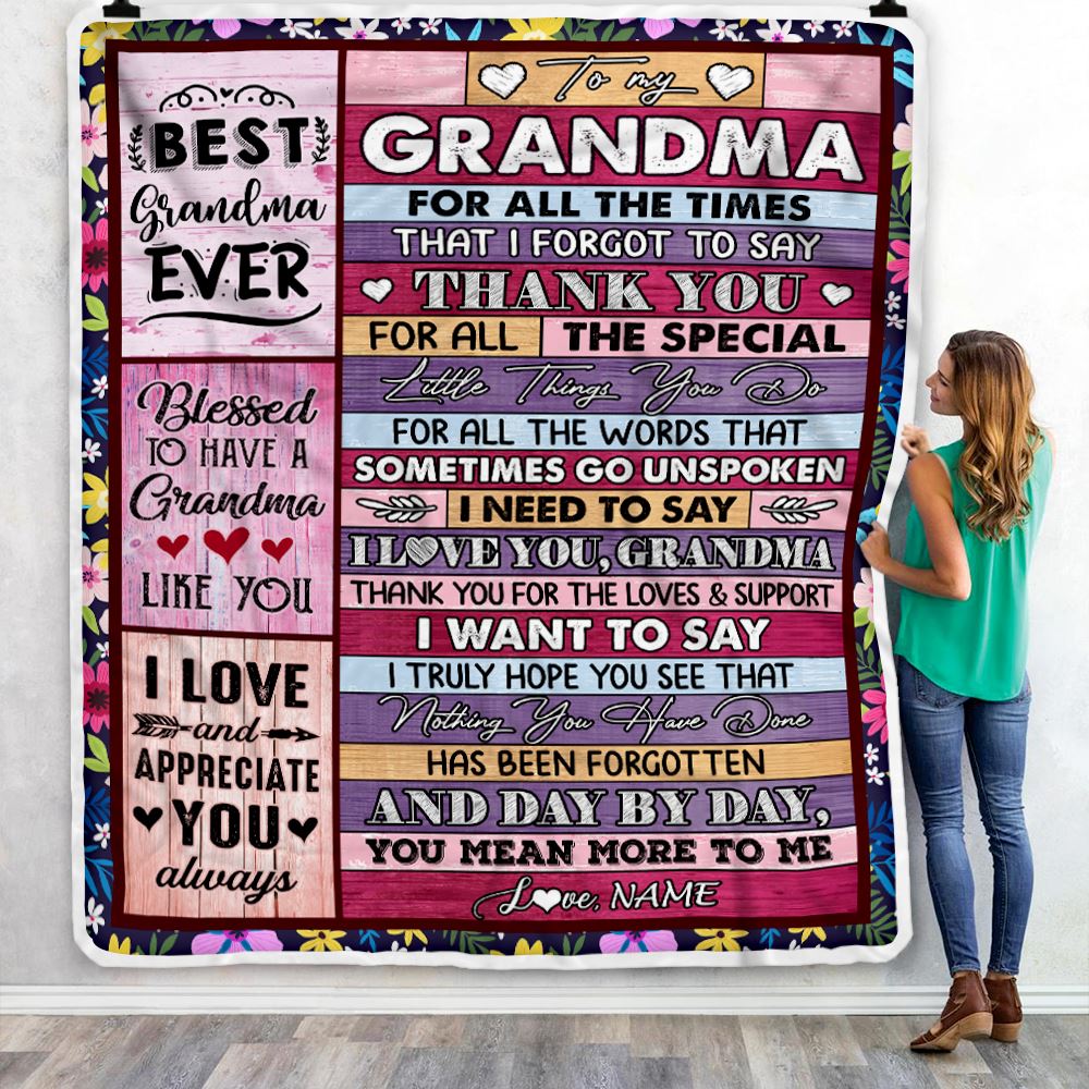 Personalized Grandma Blanket From Granddaughter Grandson Thank You For The Love Grandma Mothers Day Birthday Christmas Customized Bed Fleece Throw Blanket | teecentury