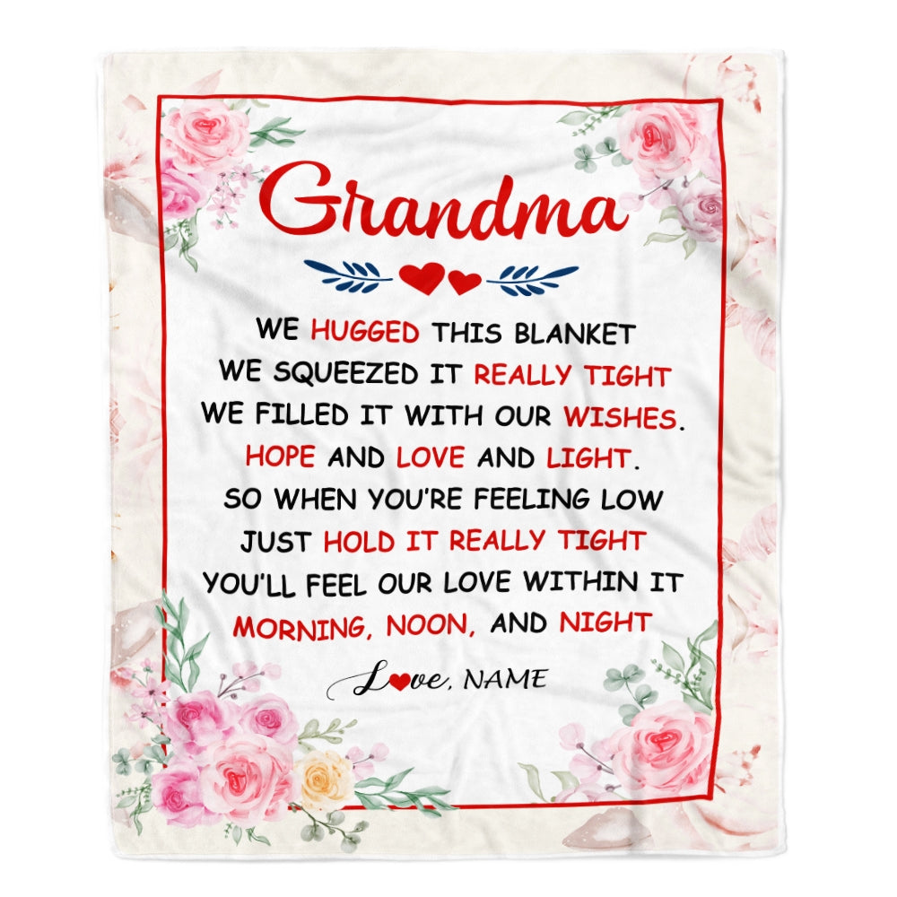 Personalized Grandma Blanket From Grandkids Granddaughter Grandson We Hugged This Blanket Floral Grandma Birthday Mothers Day Christmas Customized Fleece Blanket | teecentury