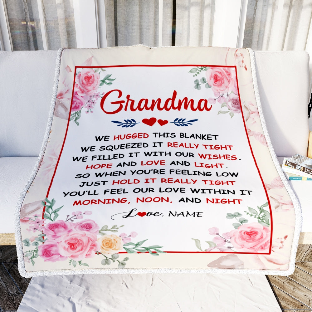 Personalized Grandma Blanket From Grandkids Granddaughter Grandson We Hugged This Blanket Floral Grandma Birthday Mothers Day Christmas Customized Fleece Blanket | teecentury