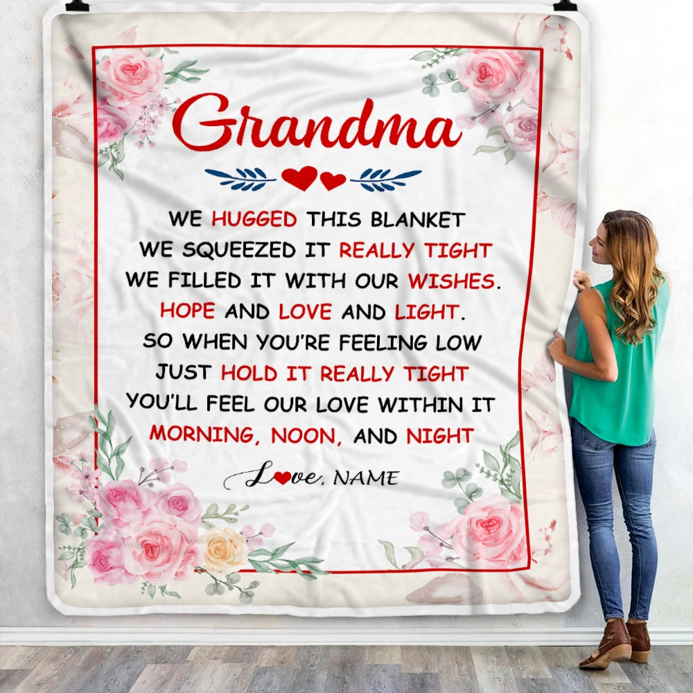 Personalized Grandma Blanket From Grandkids Granddaughter Grandson We Hugged This Blanket Floral Grandma Birthday Mothers Day Christmas Customized Fleece Blanket | teecentury