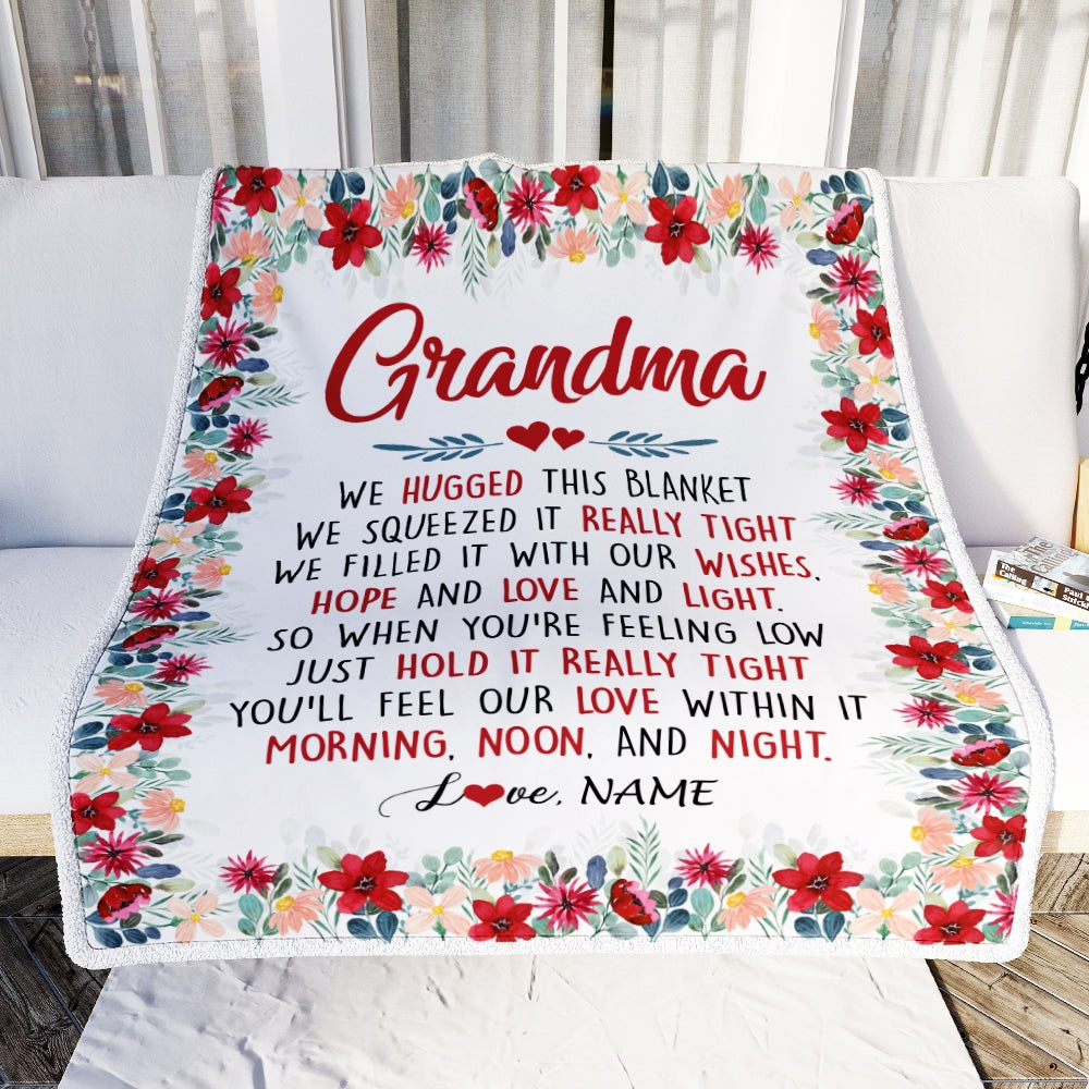 Personalized Grandma Blanket From Grandkids Grandson Granddaughter We Hugged This Blanket Grandma Birthday Mothers Day Christmas Customized Fleece Blanket Blanket | Teecentury.com