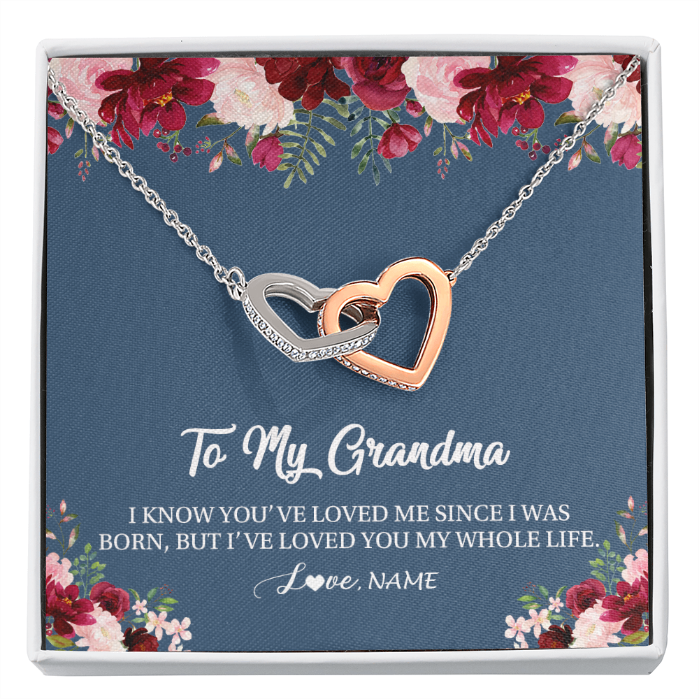 Interlocking Hearts Necklace | Personalized Grandma Necklace From Grandkids Granddaughter Grandson I've Loved You My Whole Life Floral Grandma Birthday Mothers Day Christmas Customized Message Card | teecentury