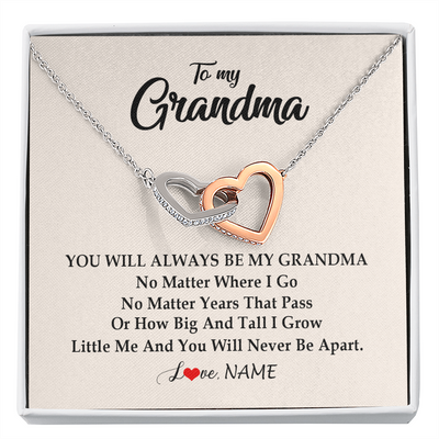 Interlocking Hearts Necklace | Personalized Grandma Necklace From Grandkids Granddaughter Grandson You Will Always Be My Grandma Birthday Mothers Day Christmas Customized Gift Box Message Card | teecentury