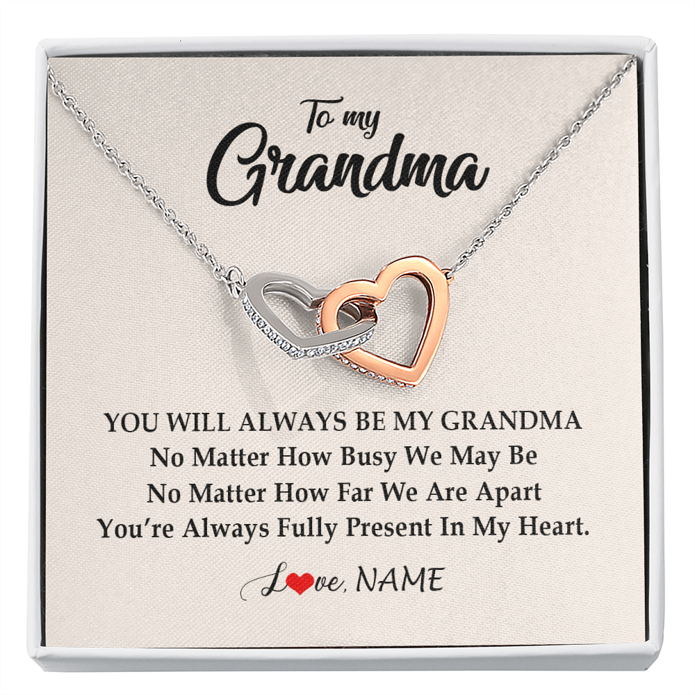 Interlocking Hearts Necklace | Personalized Grandma Necklace From Grandkids Granddaughter Grandson You're Always In My Heart Grandma Birthday Mothers Day Customized Gift Box Message Card | teecentury