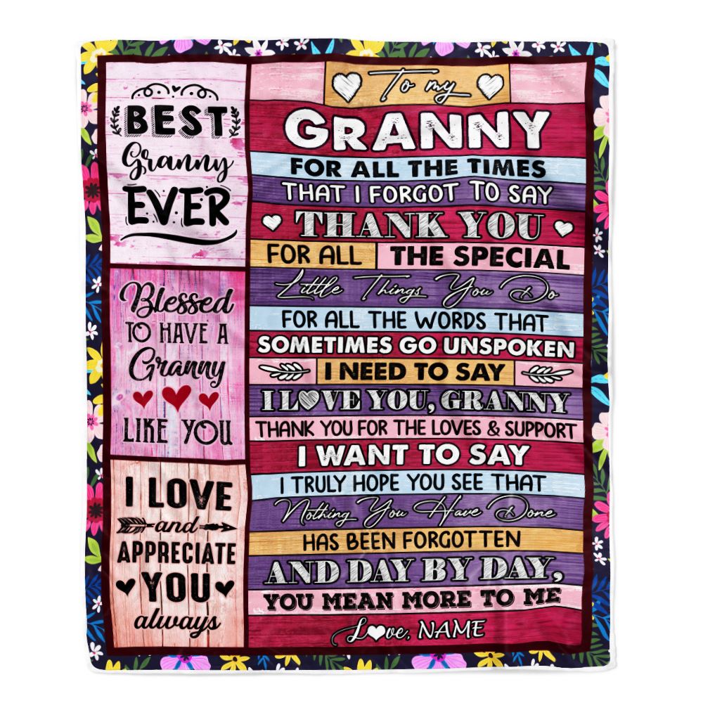 Personalized Granny Blanket From Granddaughter Grandson Thank You For The Love Granny Mothers Day Birthday Christmas Customized Bed Fleece Throw Blanket | teecentury