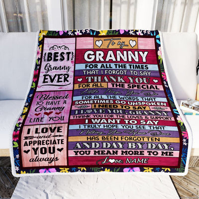 Personalized Granny Blanket From Granddaughter Grandson Thank You For The Love Granny Mothers Day Birthday Christmas Customized Bed Fleece Throw Blanket | teecentury