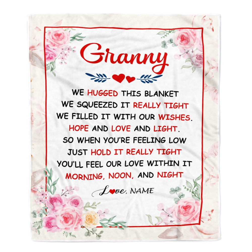 Personalized Granny Blanket From Grandkids Granddaughter Grandson We Hugged This Blanket Floral Granny Birthday Mothers Day Christmas Fleece Throw Blanket | teecentury