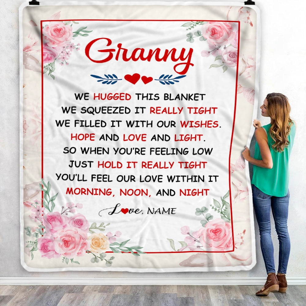Personalized Granny Blanket From Grandkids Granddaughter Grandson We Hugged This Blanket Floral Granny Birthday Mothers Day Christmas Fleece Throw Blanket | teecentury
