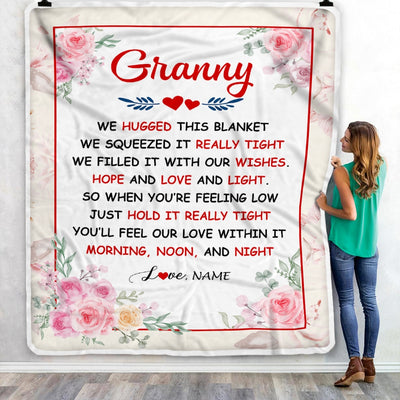 Personalized Granny Blanket From Grandkids Granddaughter Grandson We Hugged This Blanket Floral Granny Birthday Mothers Day Christmas Fleece Throw Blanket | teecentury