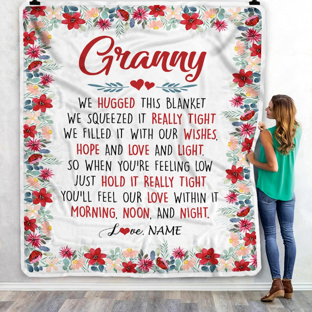 Personalized Granny Blanket From Grandkids Grandson Granddaughter We Hugged This Blanket Granny Birthday Mothers Day Christmas Customized Fleece Throw Blanket Blanket | Teecentury.com