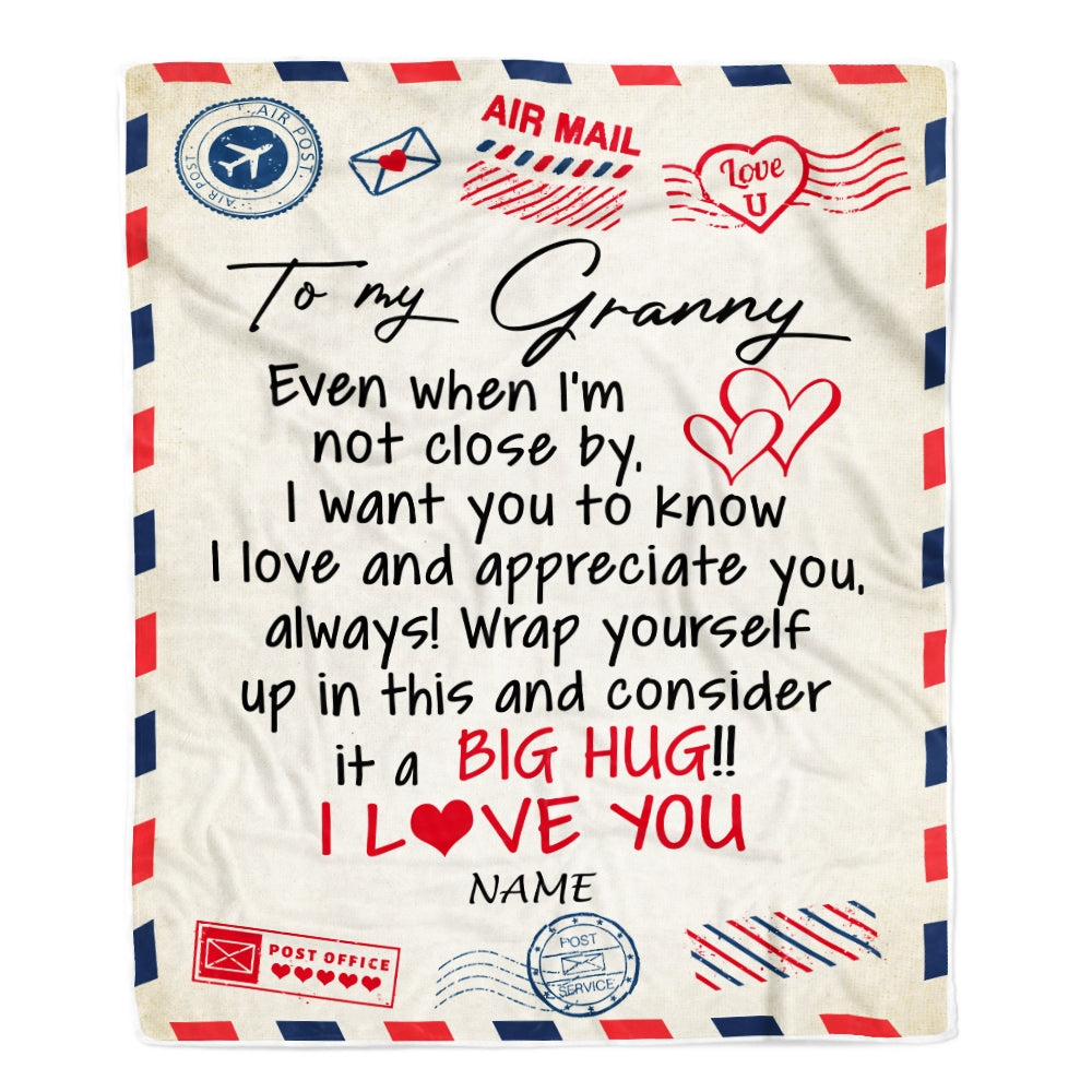 Personalized Granny Blanket From Grandkids I Love You Hugs Air Mail Letter Granny Birthday Mothers Day Christmas Customized Fleece Blanket Blanket | Teecentury.com