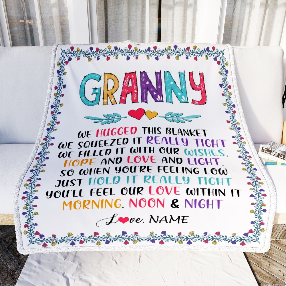 Personalized Granny Blanket From Grandkids We Hugged This Blanket Granny Birthday Mothers Day Christmas Customized Fleece Blanket Blanket | Teecentury.com
