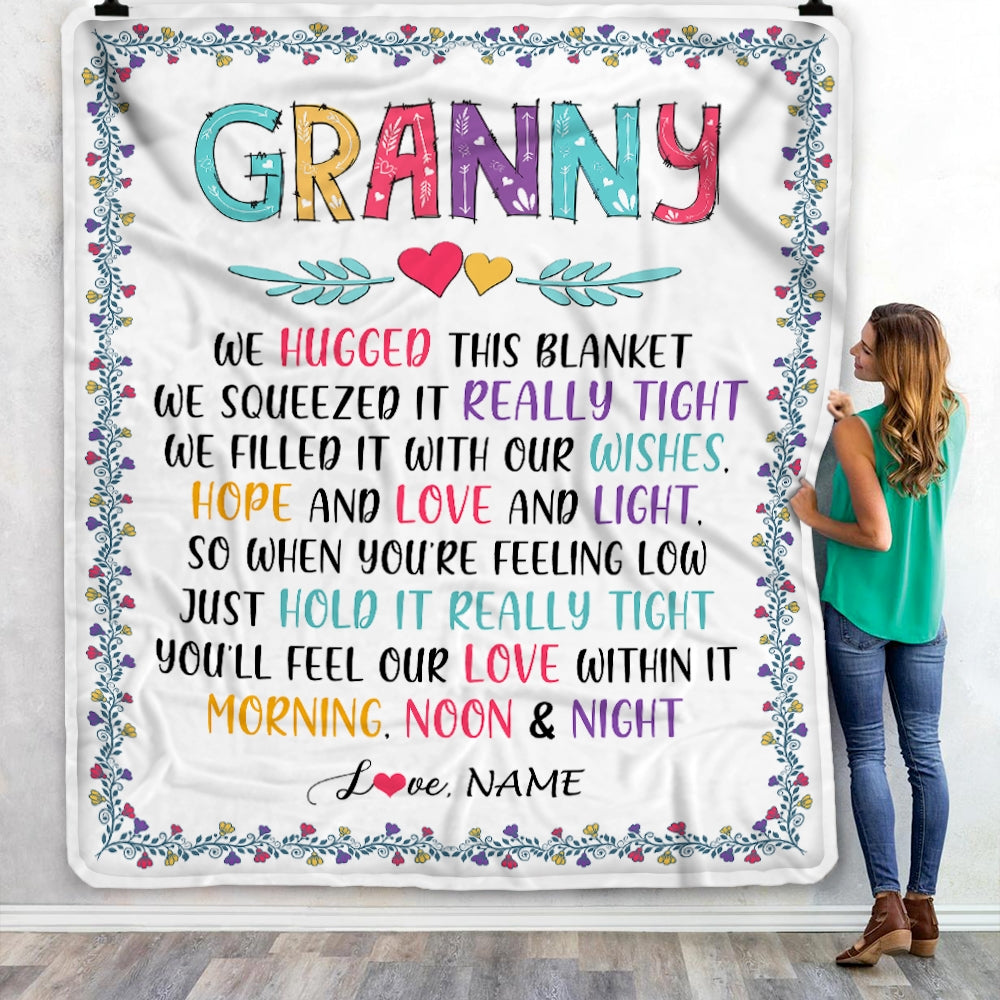 Personalized Granny Blanket From Grandkids We Hugged This Blanket Granny Birthday Mothers Day Christmas Customized Fleece Blanket Blanket | Teecentury.com