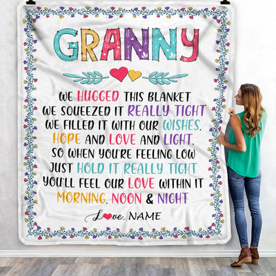 Personalized Granny Blanket From Grandkids We Hugged This Blanket Granny Birthday Mothers Day Christmas Customized Fleece Blanket Blanket | Teecentury.com