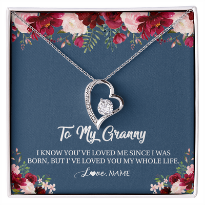 Forever Love Necklace | Personalized Granny Necklace From Grandkids Granddaughter Grandson I've Loved You My Whole Life Floral Granny Birthday Mothers Day Christmas Customized Message Card | teecentury
