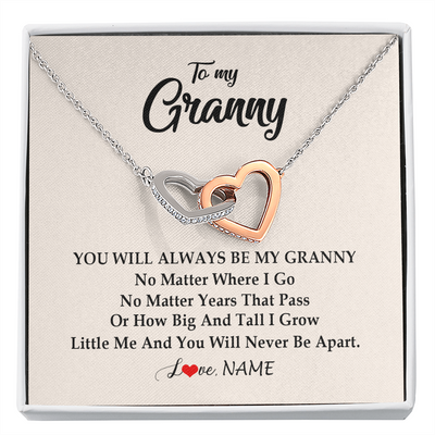 Interlocking Hearts Necklace | Personalized Granny Necklace From Grandkids Granddaughter Grandson You Will Always Be My Granny Birthday Mothers Day Christmas Customized Gift Box Message Card | teecentury