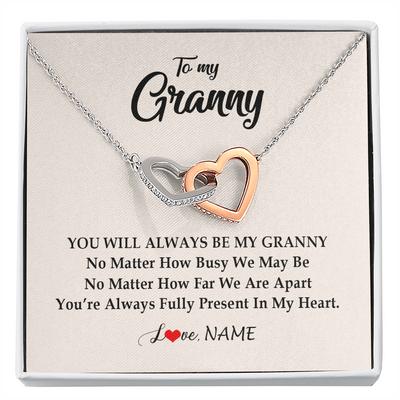 Interlocking Hearts Necklace | Personalized Granny Necklace From Grandkids Granddaughter Grandson You're Always In My Heart Granny Birthday Mothers Day Customized Gift Box Message Card | teecentury