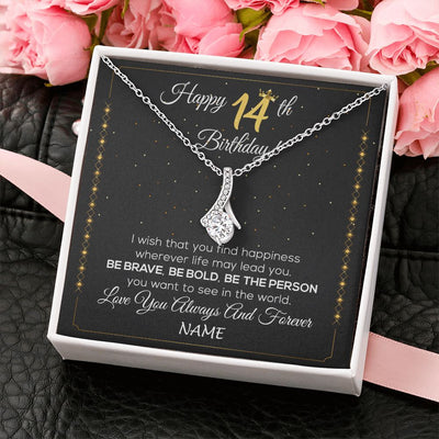 Alluring Beauty Necklace | Personalized Happy 14Th Birthday Necklace For Her Girls Daughter Niece Sister Goddaughter Granddaughter 14 Year Old Birthday Customized Gift Box Message Card | teecentury