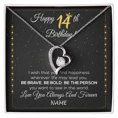 Forever Love Necklace | Personalized Happy 14Th Birthday Necklace For Her Girls Daughter Niece Sister Goddaughter Granddaughter 14 Year Old Birthday Customized Gift Box Message Card | teecentury