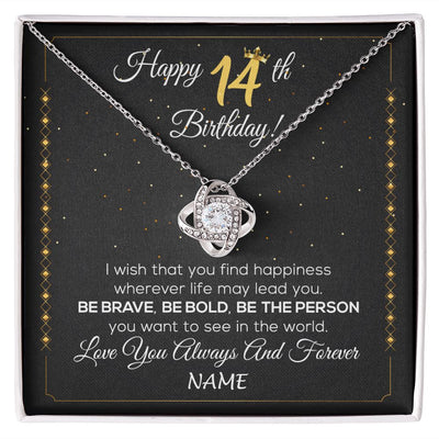 Love Knot Necklace | Personalized Happy 14Th Birthday Necklace For Her Girls Daughter Niece Sister Goddaughter Granddaughter 14 Year Old Birthday Customized Gift Box Message Card | teecentury