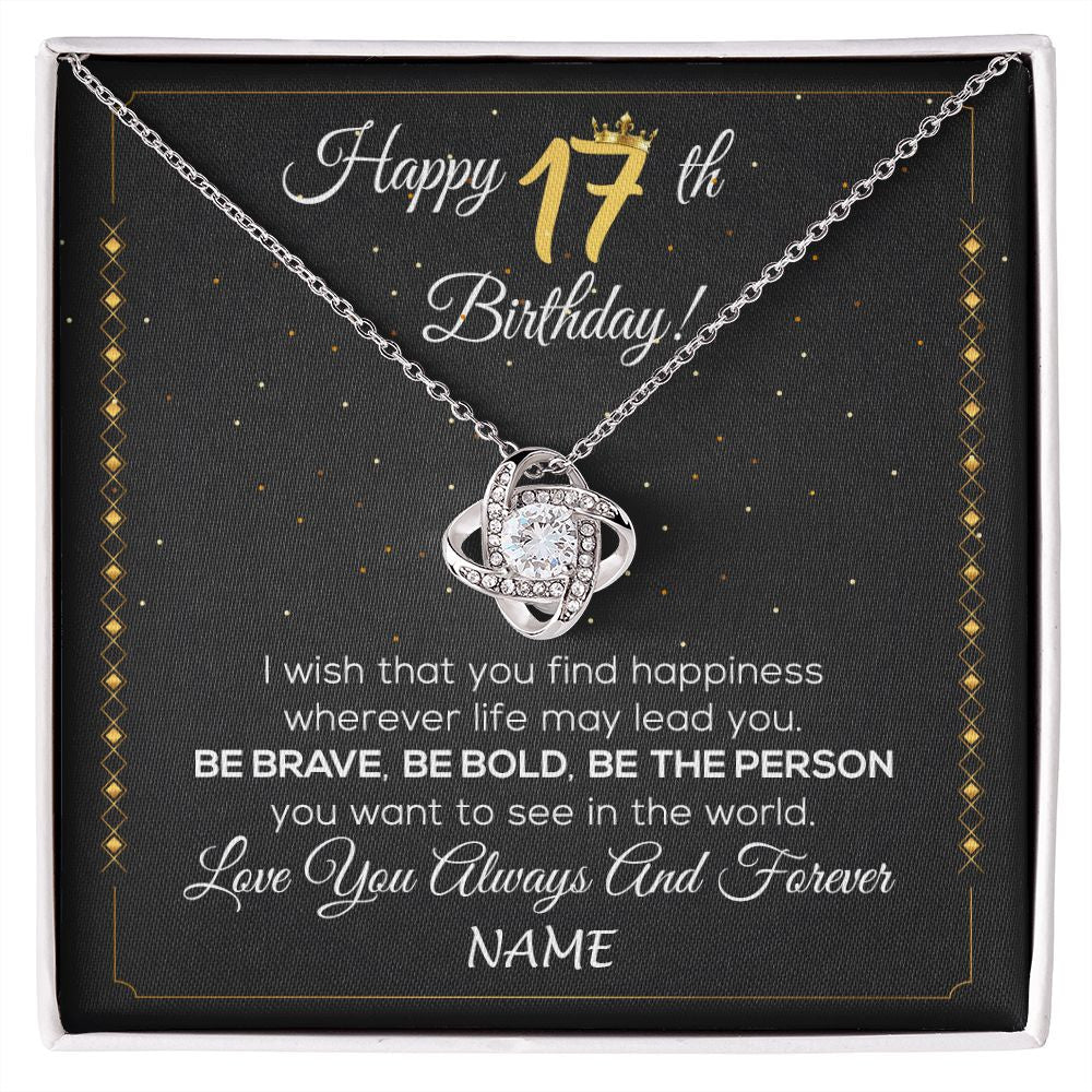 Love Knot Necklace | Personalized Happy 17Th Birthday Necklace For Her Girls Daughter Niece Sister Goddaughter Granddaughter 17 Year Old Birthday Customized Gift Box Message Card | teecentury