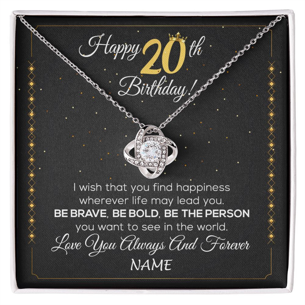 Love Knot Necklace | Personalized Happy 20Th Birthday Necklace For Her Girls Daughter Niece Sister Goddaughter Granddaughter 20 Year Old Birthday Customized Gift Box Message Card | teecentury