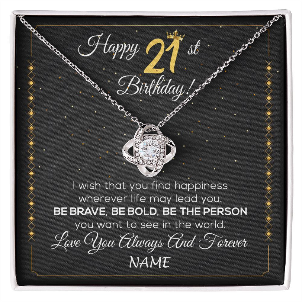 Love Knot Necklace | Personalized Happy 21Th Birthday Necklace For Her Girls Daughter Niece Sister Goddaughter Granddaughter 21 Year Old Birthday Customized Gift Box Message Card | teecentury