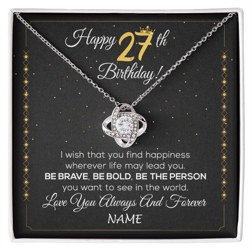 Love Knot Necklace | Personalized Happy 27Th Birthday Necklace For Her Girls Daughter Niece Sister Goddaughter Granddaughter 27 Year Old Birthday Customized Gift Box Message Card | teecentury