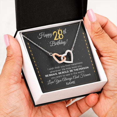Interlocking Hearts Necklace | Personalized Happy 28Th Birthday Necklace For Her Girls Daughter Niece Sister Goddaughter Granddaughter 28 Year Old Birthday Customized Gift Box Message Card | teecentury