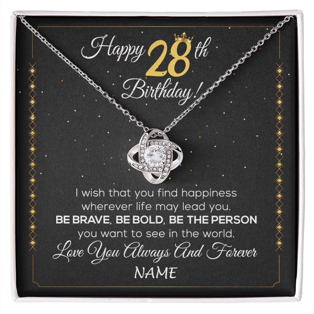 Love Knot Necklace | Personalized Happy 28Th Birthday Necklace For Her Girls Daughter Niece Sister Goddaughter Granddaughter 28 Year Old Birthday Customized Gift Box Message Card | teecentury