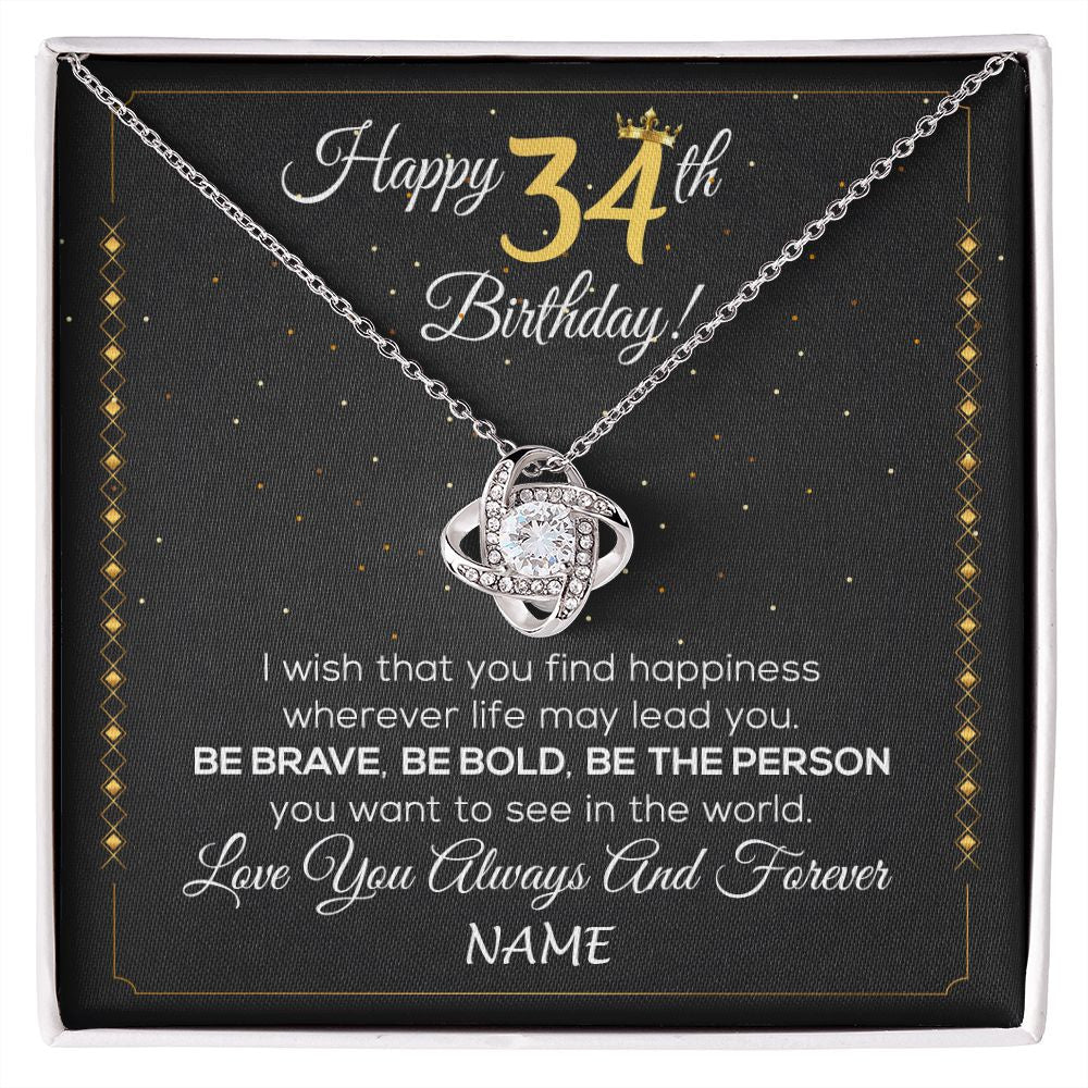 Love Knot Necklace | Personalized Happy 34Th Birthday Necklace For Her Girls Daughter Niece Sister Goddaughter Granddaughter 34 Year Old Birthday Customized Gift Box Message Card | teecentury