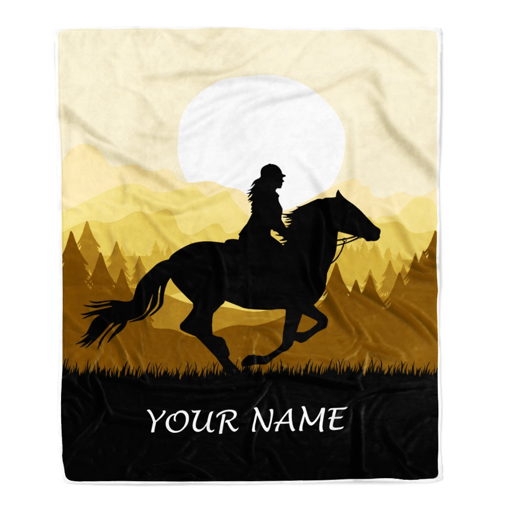 Personalized Horse Blanket Rider Countryside Custom Name Landscape Equestrian Sport For Daughter Girl Women Birthday Christmas Customized Fleece Blanket Blanket | Teecentury.com