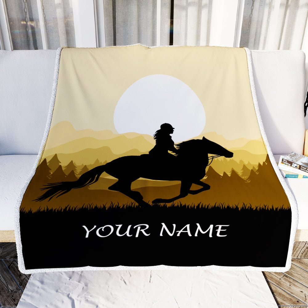 Personalized Horse Blanket Rider Countryside Custom Name Landscape Equestrian Sport For Daughter Girl Women Birthday Christmas Customized Fleece Blanket Blanket | Teecentury.com