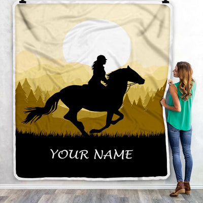 Personalized Horse Blanket Rider Countryside Custom Name Landscape Equestrian Sport For Daughter Girl Women Birthday Christmas Customized Fleece Blanket Blanket | Teecentury.com