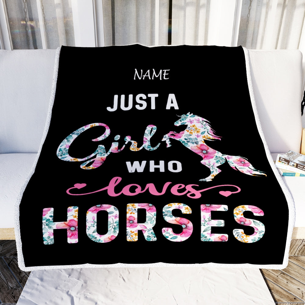 Personalized Horse Girl Blanket Just A Girl Who Loves Horses Flower Floral Daughter Girl Women Birthday Graduation Christmas Customized Fleece Blanket Blanket | Teecentury.com