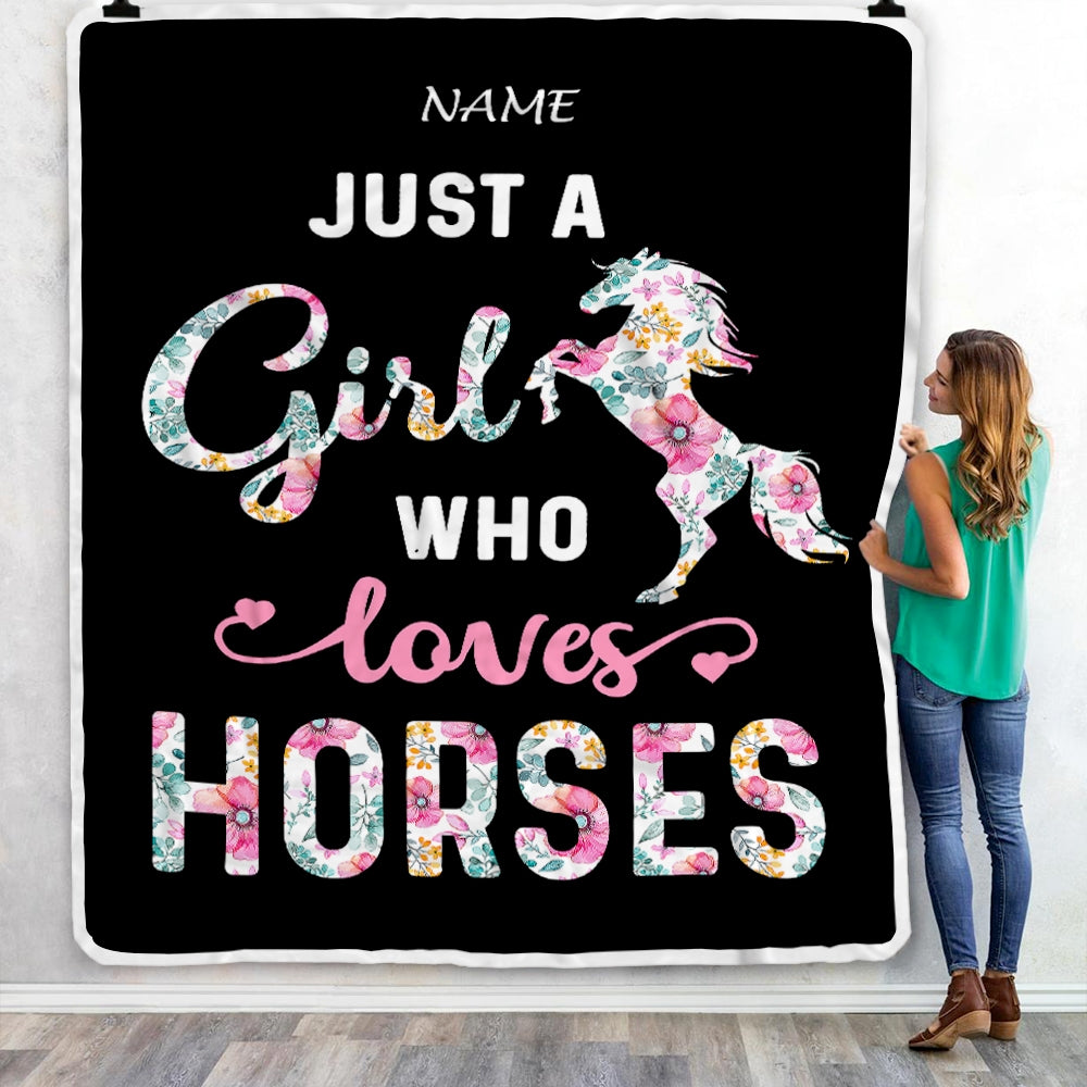 Personalized Horse Girl Blanket Just A Girl Who Loves Horses Flower Floral Daughter Girl Women Birthday Graduation Christmas Customized Fleece Blanket Blanket | Teecentury.com