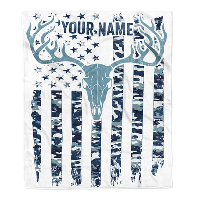 Personalized Hunting Blanket American Flag Camo Deer For Dad Son Grandpa Papa Uncle Husband Hunter For Men Birthday Customized Christmas Fleece Blanket Blanket | Teecentury.com