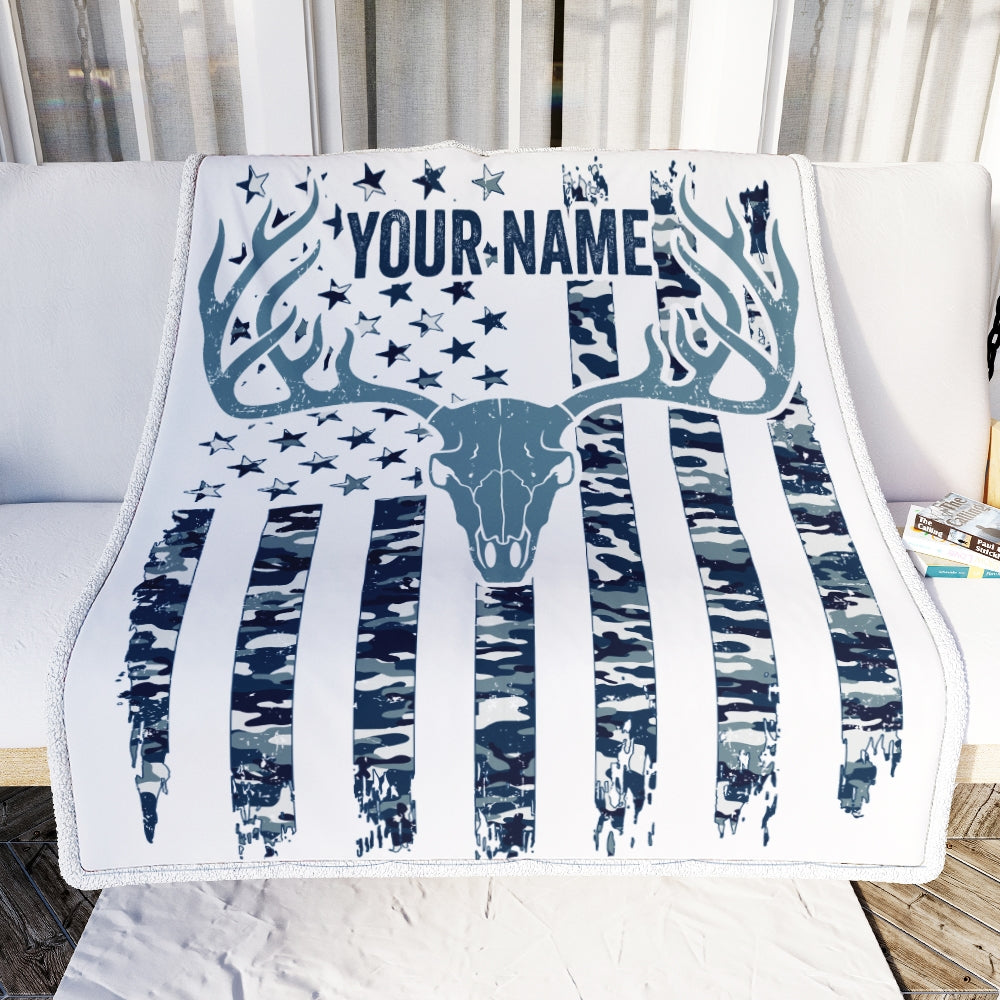 Personalized Hunting Blanket American Flag Camo Deer For Dad Son Grandpa Papa Uncle Husband Hunter For Men Birthday Customized Christmas Fleece Blanket Blanket | Teecentury.com