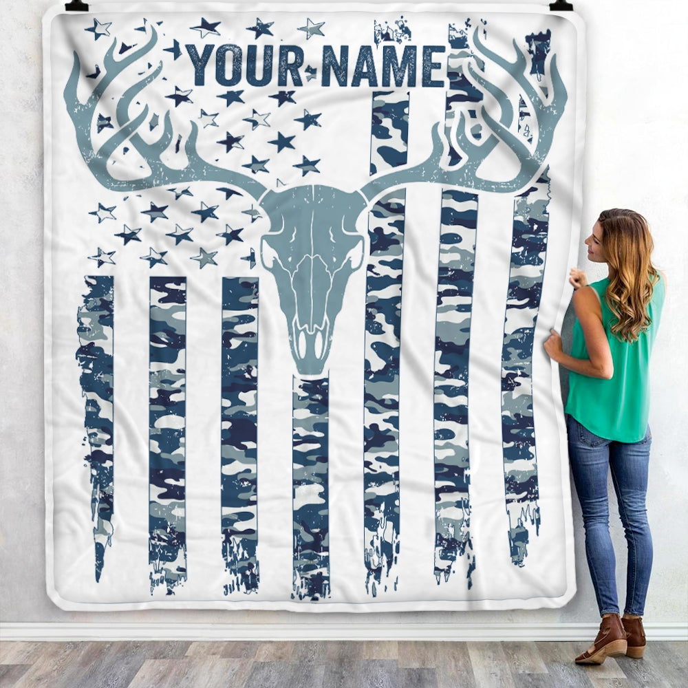 Personalized Hunting Blanket American Flag Camo Deer For Dad Son Grandpa Papa Uncle Husband Hunter For Men Birthday Customized Christmas Fleece Blanket Blanket | Teecentury.com